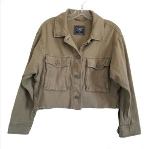Abercrombie & Fitch Olive Green Cropped Jacket 100% Cotton Size Small